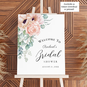 Poster Chuva de Noiva Menina Floral Rosa Suave em Aquarel