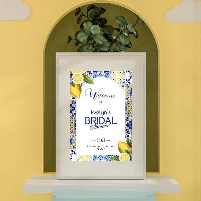 Poster Chuva de Noiva Mosaico Italiano Azul e Limões (Criador carregado)