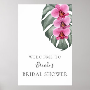 Poster Chuva de Noiva Orquídeas Rosa Vibrante Bem-vindo