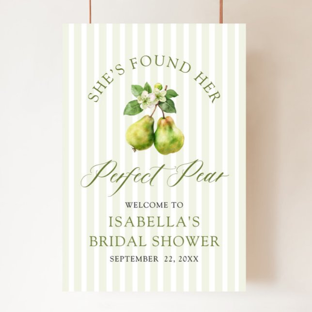 Poster Chuva de Noiva Pêra Perfeita em Xadrez Verde Moder (Modern Green Gingham Perfect Pear Bridal Shower Welcome Sign)