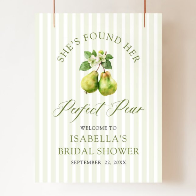 Poster Chuva de Noiva Pérola Perfeita em Xadrez Verde Mod (Modern Green Gingham Perfect Pear Bridal Shower Welcome Sign)