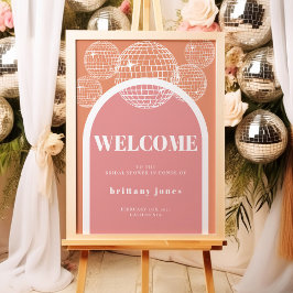 Poster Chuva de Noiva Retro Disco Rosa e Laranja Groovy