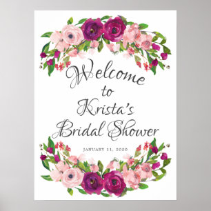 Poster Chuva de Noiva Rosa Bege e Marsala Floral