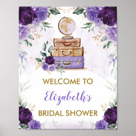 Poster Chuva de Noiva Viagem Floral Dourado Roxo