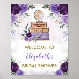 Poster Chuva de Noiva Viagem Floral Dourado Roxo
