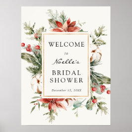 Poster Chuva de Noivas de Inverno Poinsettia Verde Bem-vi