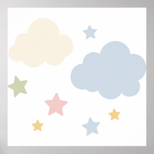 Poster Chuva de Pastel e Estrelas Baby Shower