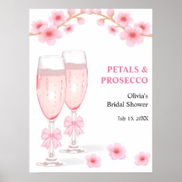 Poster Chuva de Pétalas de Flores com Laço Rosa e Prosecc