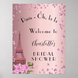 Poster Chuva de presentes de noiva Paris rosa torre eiffe