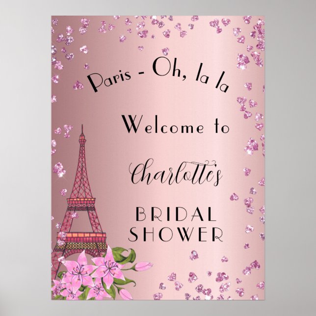 Poster Chuva de presentes de noiva Paris rosa torre eiffe (Frente)