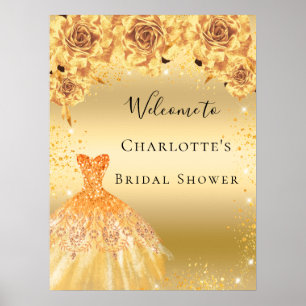 Poster Chuva de presentes de noiva vestido dourado com gl