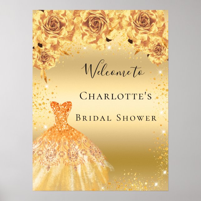 Poster Chuva de presentes de noiva vestido dourado com gl (Frente)