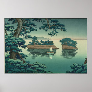 Poster Chuva de primavera, arte de Waterscape do japonês