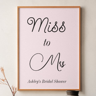 Poster Chuva de Rosa Bridal Shower De Miss a Sra 