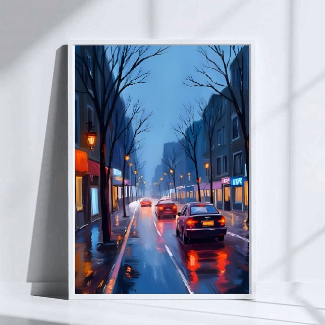 Poster Chuva em Boston | Rua do Centro da Cidade Massachu (Criador carregado)