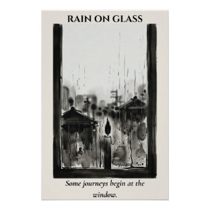 Póster Chuva no Vidro — Lavagem de Tinta Sumi-e