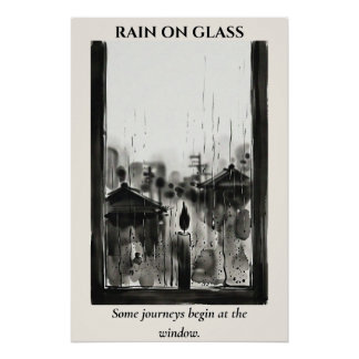Póster Chuva no Vidro — Lavagem de Tinta Sumi-e