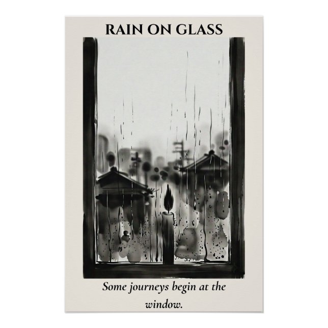 Póster Chuva no Vidro — Lavagem de Tinta Sumi-e (Frente)