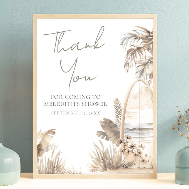 Poster Chuveirinho de Bebê a Bordo Obrigada Chá de Bebê (Baby On Board Beach Baby Shower Thank You Poster)