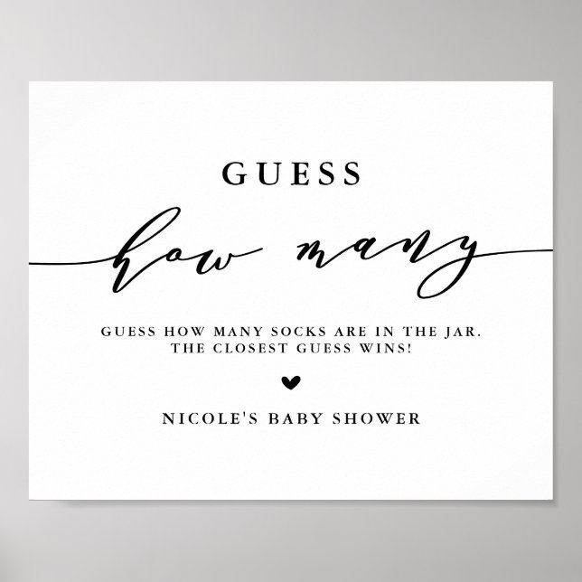 Poster Chuveiro de Bebê Black Guess Quantos Meias Script (Frente)