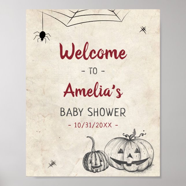 Poster Chuveiro de Bebê de Halloween Personalizado Porta  (Frente)