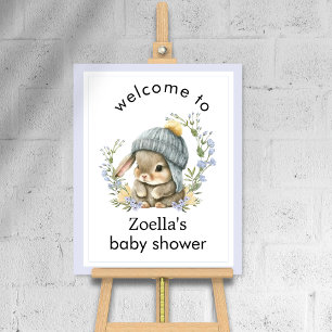 Póster Chuveiro de Bebê Floral de Coelhinho em Aquarela B
