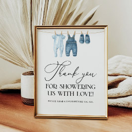 Poster Chuveiro de Bebê Jeans Azul Favor Obrigado
