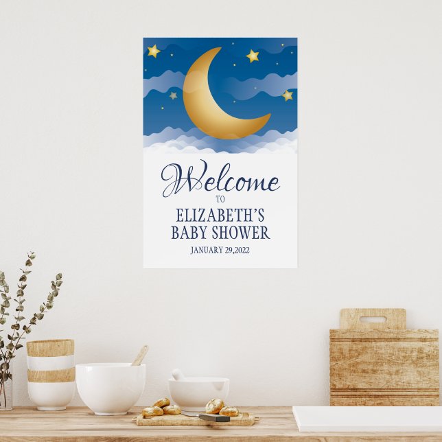 Poster Chuveiro de Bebê Lua e Estrelas Celestiais Fofos (Cozinha)