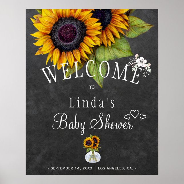 Poster Chuveiro de bebê outono quadro-negro girassóis (Frente)