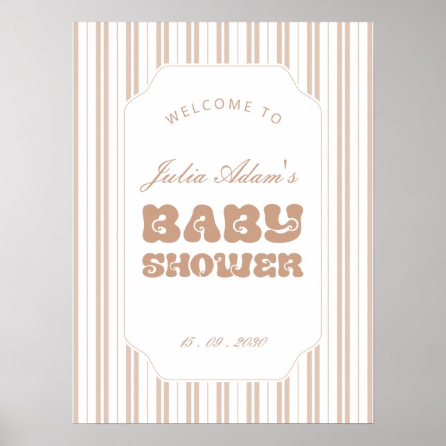 Poster Chuveiro de Bebê Padrão de Listras Marrom Chocolat (Frente)