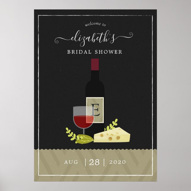 Poster Chuveiro de Noiva com Vinho e Queijo Monograma (Frente)