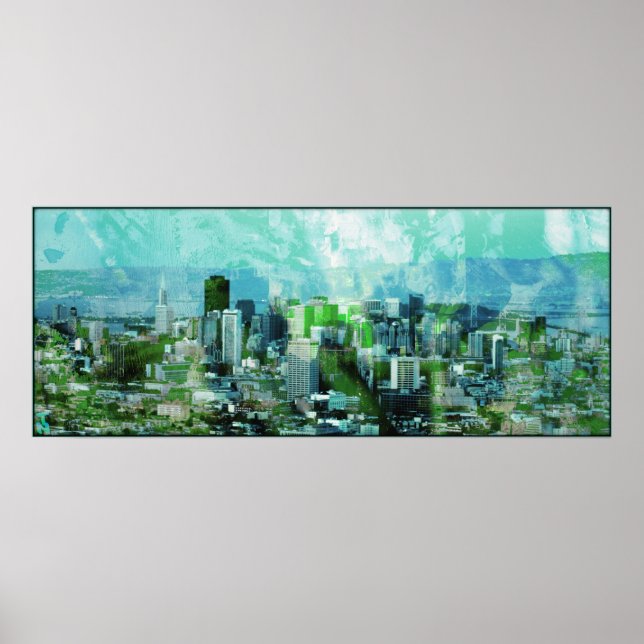 Póster ciano da cidade enferrujada (Frente)