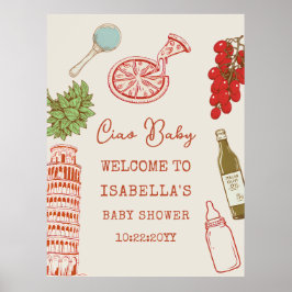 Poster Ciao Baby Line Art Italian Pizza Baby Shower