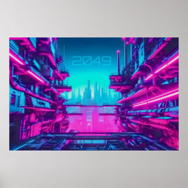 Poster Ciberpunk 2049 Paisagem Urbana de Neon Ficção Cien
