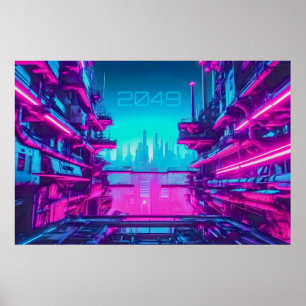 Poster Ciberpunk 2049 Paisagem Urbana de Neon Ficção Cien