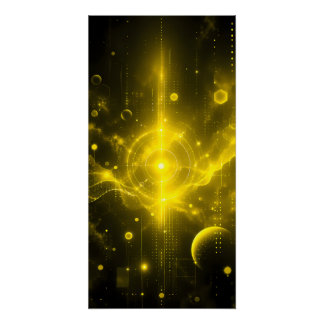 Póster Ciberpunk Futurista Ouro HUD Ficção Científica Tec