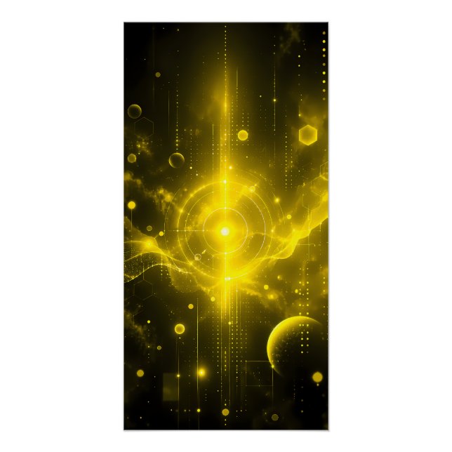 Póster Ciberpunk Futurista Ouro HUD Ficção Científica Tec (Frente)