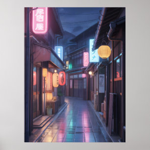 Poster Ciberpunk Japão Rua Neon Paisagem Urbana Anime mod