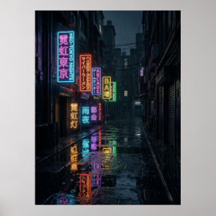 Poster Ciberpunk Muchiler Neon Chuva Tóquio