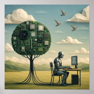Poster Ciborgue Sob Árvore de Circuitaria