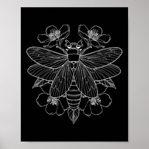 Poster Cicada Flores Insetos Inseto Tatuagem Da Vintagem