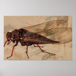 Poster Cicada ukiyo-e style with copy space
