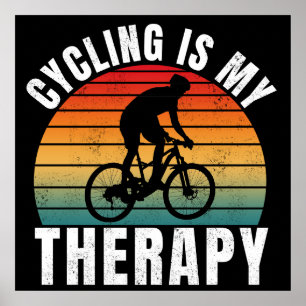 Poster Ciclismo é minha terapia Tipografia Vintage Engraç