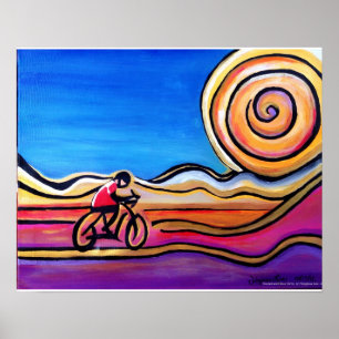 Póster Ciclista colorido - pintura acrílica (20 x 16)