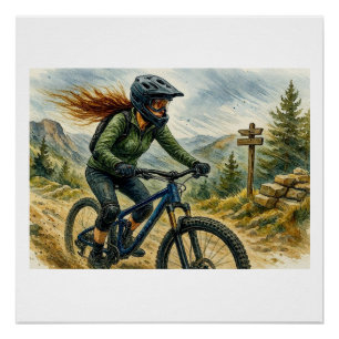 Póster Ciclista de Montanha em uma Trilha,