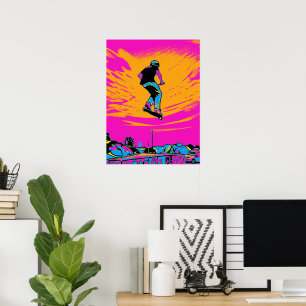 Poster Ciclista de Scooter de Alta Voltagem - Scooter de 