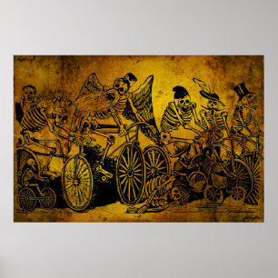 Póster Ciclistas de esqueleto por José Guadalupe Posada