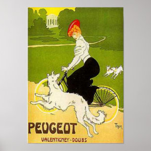 Poster Ciclo de Passeio de Mulher de Peugeot Vintage com