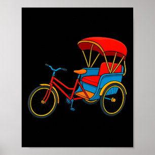 Poster Ciclo de Pedicab Rickshaw Táxi de Bicicleta Premiu