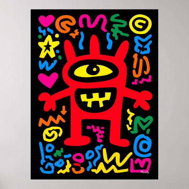 Poster Ciclops Alien Vermelho – Arte Pop Neon Funky Monst (Frente)